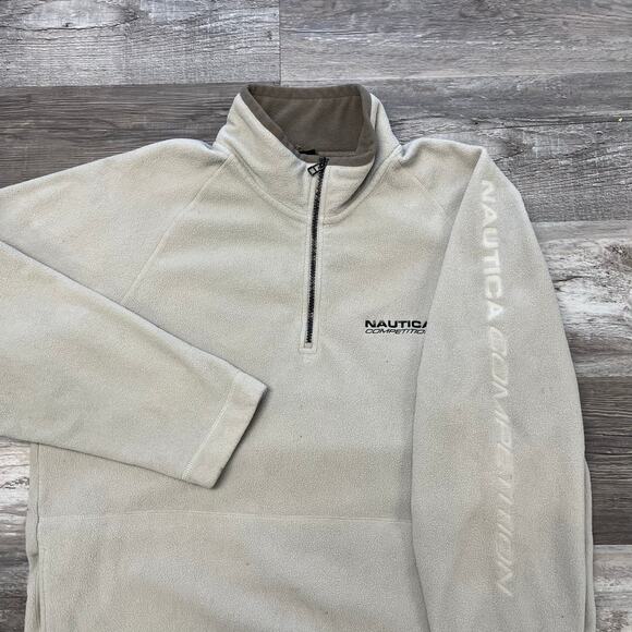 Vintage‎ 90s Y2K Nautica Competition Oatmeal XL Quarter Zip Fleece Sweatshirt - Picture 1 of 7